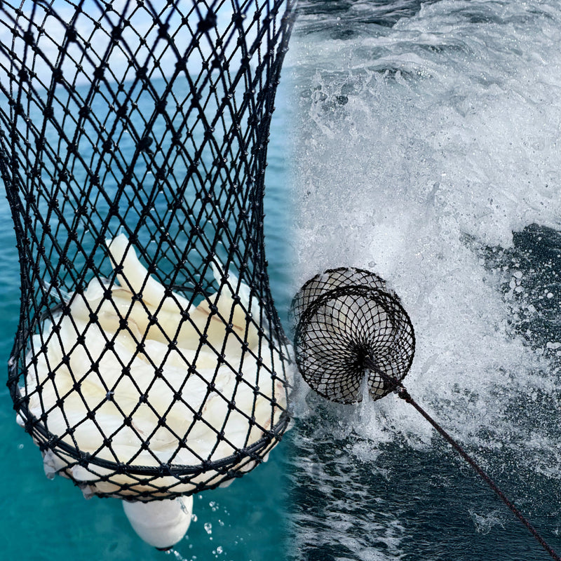Inku Squid Cleaner Bag towed behind a boat